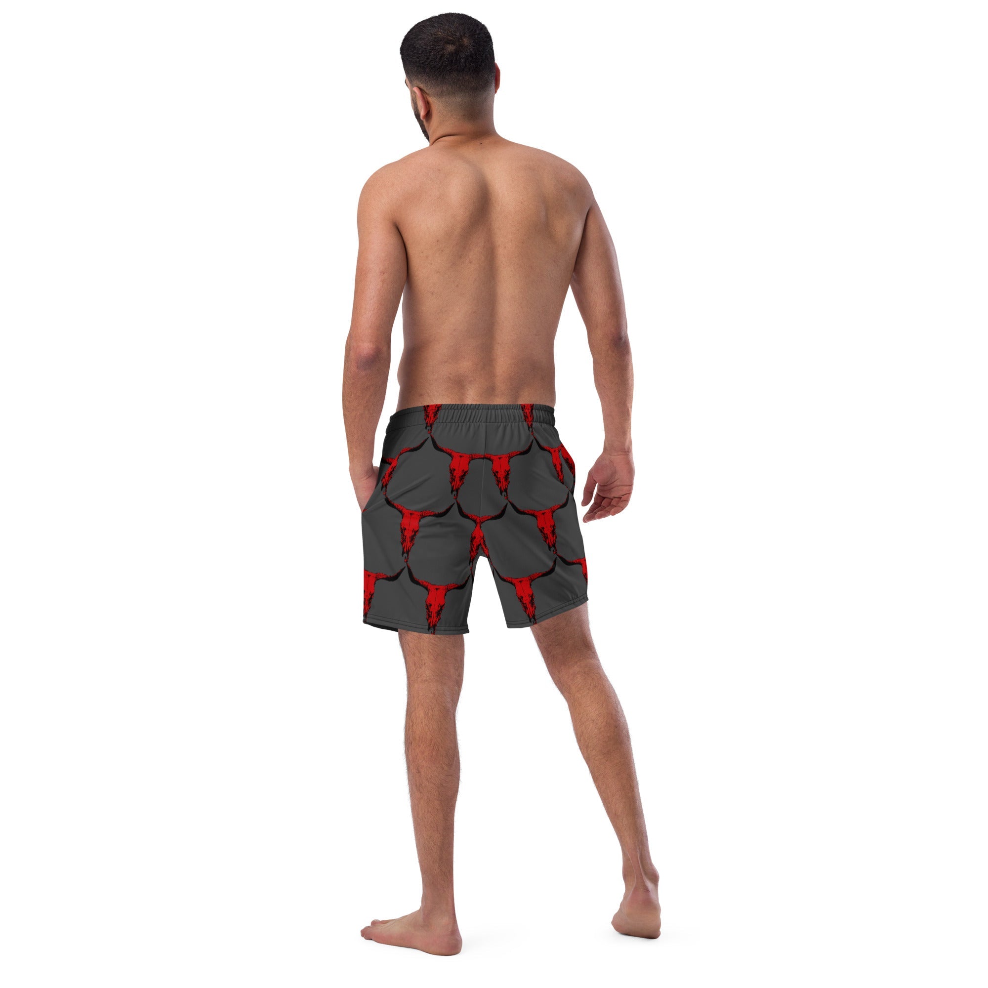 Yeehaw Red Bull Skull Men&#39;s Swim Trunks
