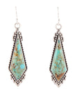 Anemone Long Diamond Genuine Turquoise and Sterling Silver Earrings