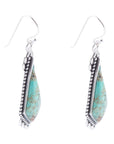 Anemone Long Diamond Genuine Turquoise and Sterling Silver Earrings