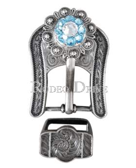 Aqua &amp; Clear Antique Silver European Crystal Buckle Keeper Set