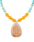 Apricot Fossil Blue Magnesite Golden Pendant Necklace