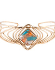 Arrows Blue Turquoise and Orange Spiny Oyster Matrix Golden Cuff Bracelet