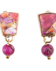 Athena Pink Spiny Oyster Matrix Golden Clip Earrings