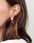 Athena Pink Spiny Oyster Matrix Golden Clip Earrings