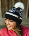 Aztec Faux Fur Pom Beanie