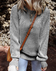 Stripe Ribbed Knit Boat Neck Sweater
