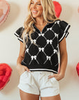 Amina Preppy Bow Zipped Collar Sweater