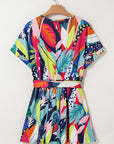 Tropical Wrap V-Neck Belted Romper