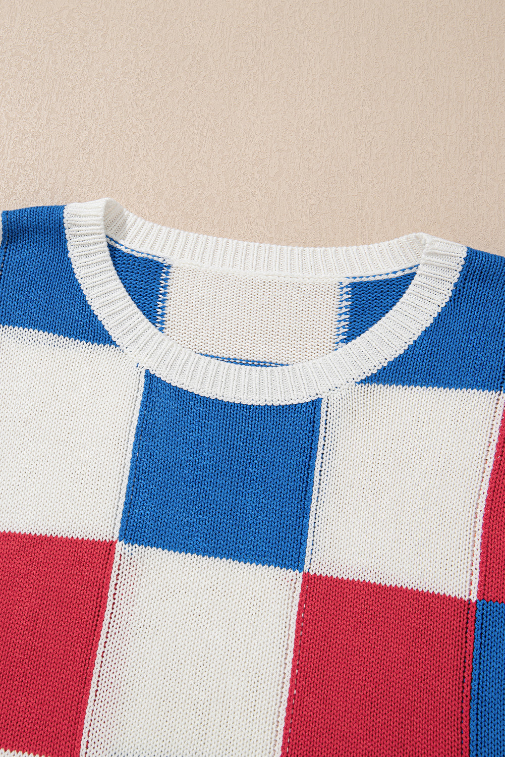 Colorblock Checker Cap Sleeve Sweater