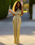Gold High Waisted Skirt & Top Two Pieces Set