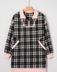 Plaid Collared Zip-Up Long Sleeve Mini Dress