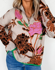 Floral Knit Quarter-Zip Long Sleeve Sweater