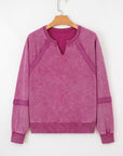 Lace Patchwork Mineral Wash Notched Neck Sweatshirt
