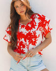 Zoya Tiered Ruffled Sleeve V Neck Blouse