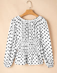 Polka Dot Bow Square Neck Puff Sleeve Top