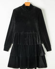Velvet High Neck Tiered Ruffle Mini Dress
