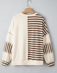 Stripe Patchwork Long Sleeve Henley Top