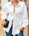 Solid Cable Knit Textured Puff Sleeve Shacket