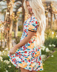 Laylani Floral Zipper Ruffled Short Sleeve High Waist Mini Dress
