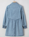 Denim Smocked Cuffs Shirt Mini Dress