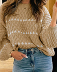 Colorblock Textured Knit Puff Sleeve Sweater