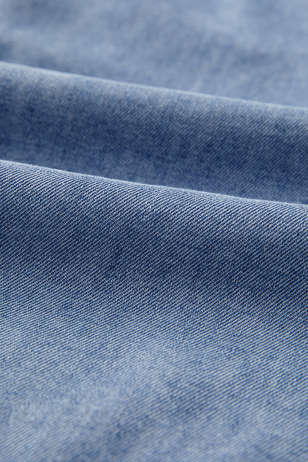 Solid Denim Pleated Bow Tie Puff Sleeve Top