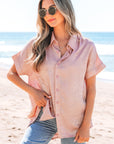 Kiana Metallic Buttoned Loose Fit Short Sleeve Shirt