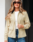 Textured Zip-Up Collared Faux Leather Jacket
