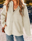 Solid Fleece Zip-Up Drawstring Pocketed Hooded Jacket