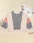 Plus Size Leopard Colorblock Patchwork Reverse Stitch Top