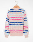 Stripe Eyelet Knit Drop Shoulder Sweater