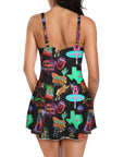 Vegas Neon Skirted Swimsuit