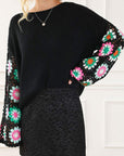 Floral Crochet Bell Sleeve Sweater