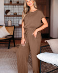 Megan Corded Short Sleeve Top and Casual Pants Set