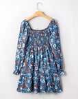 Floral Smocked Bodice Ruffle Sleeve Dress