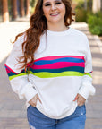 Plus Size Stripe Colorblock Drop Shoulder Sweatshirt