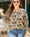 Plus Size Western Bows & Horseshoes Long Sleeve Sweater