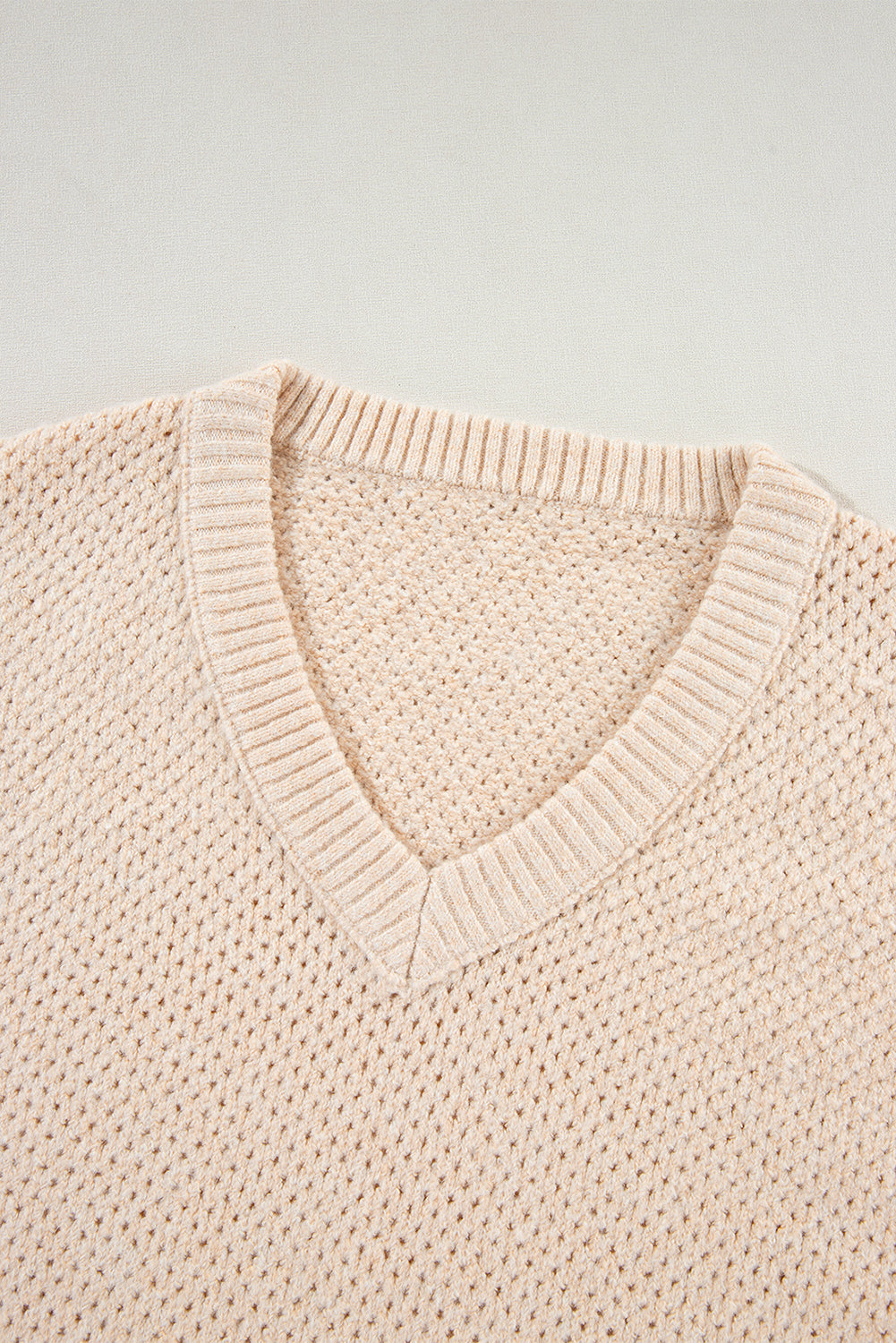 Solid Eyelet V-Neck Drop Shoulder Sweater