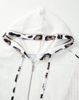 Leopard Waffle Knit Patchwork Zip Up Hoodie