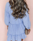 Denim Chambray Puff Sleeve Mini Dress