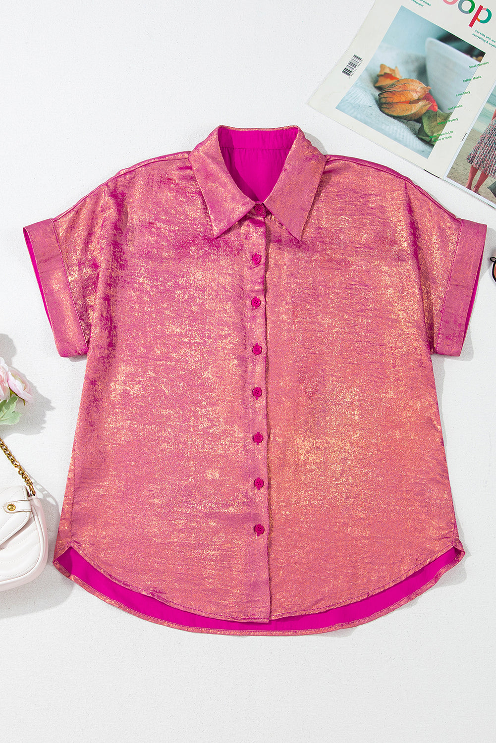 Amoura Metallic Sheen Buttoned Top