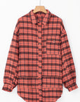 Plaid Button-Up Distressed Hem Long Sleeve Shirt