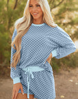 Checker Long Sleeve Pullover and Shorts Set