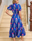 Floral Ruffle Hem Pop of Color Neckline Dress