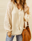 Leopard Mesh V-Neck Bubble Sleeve Blouse