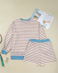 Plus Size Stripe Contrast Trim Pullover and Shorts Set