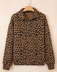 Leopard Quarter-Zip Drop Shoulder Sweatshirt