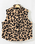 Plus Size Leopard Sherpa Buttoned Vest Jacket