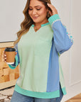 Plus Size Floral Patchwork Long Sleeve V-Neck Top