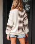 Stripe Patchwork Long Sleeve Henley Top